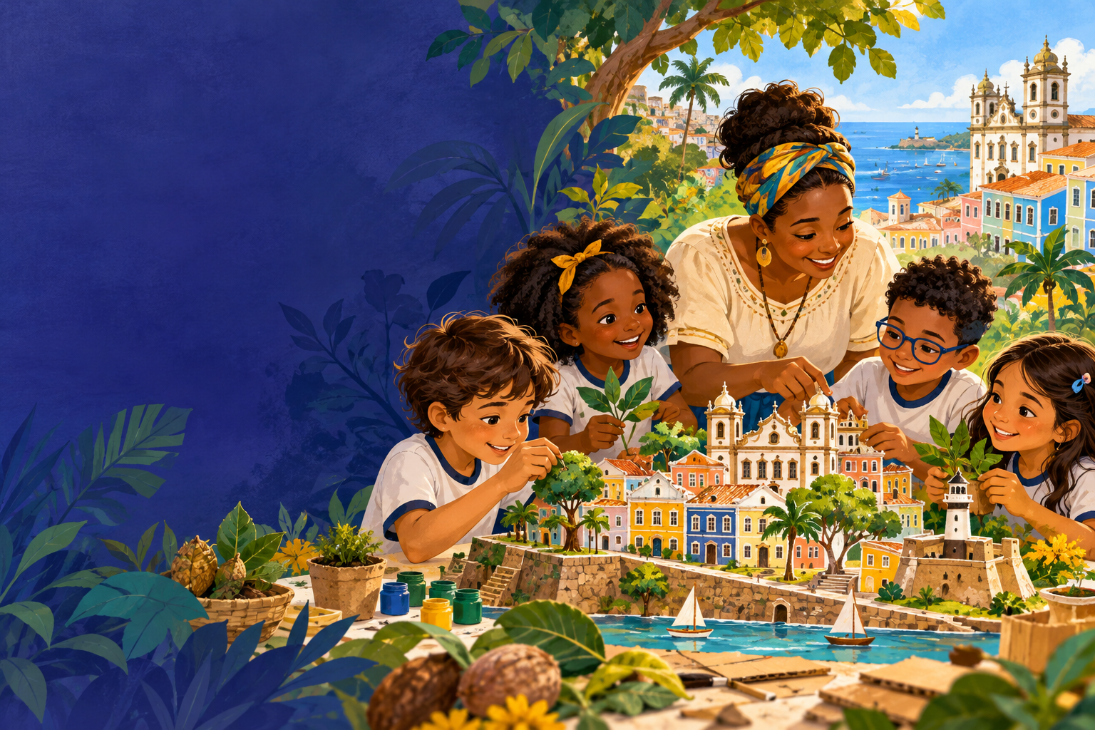 Ilustração de descobertas sobre Salvador, cultura e natureza